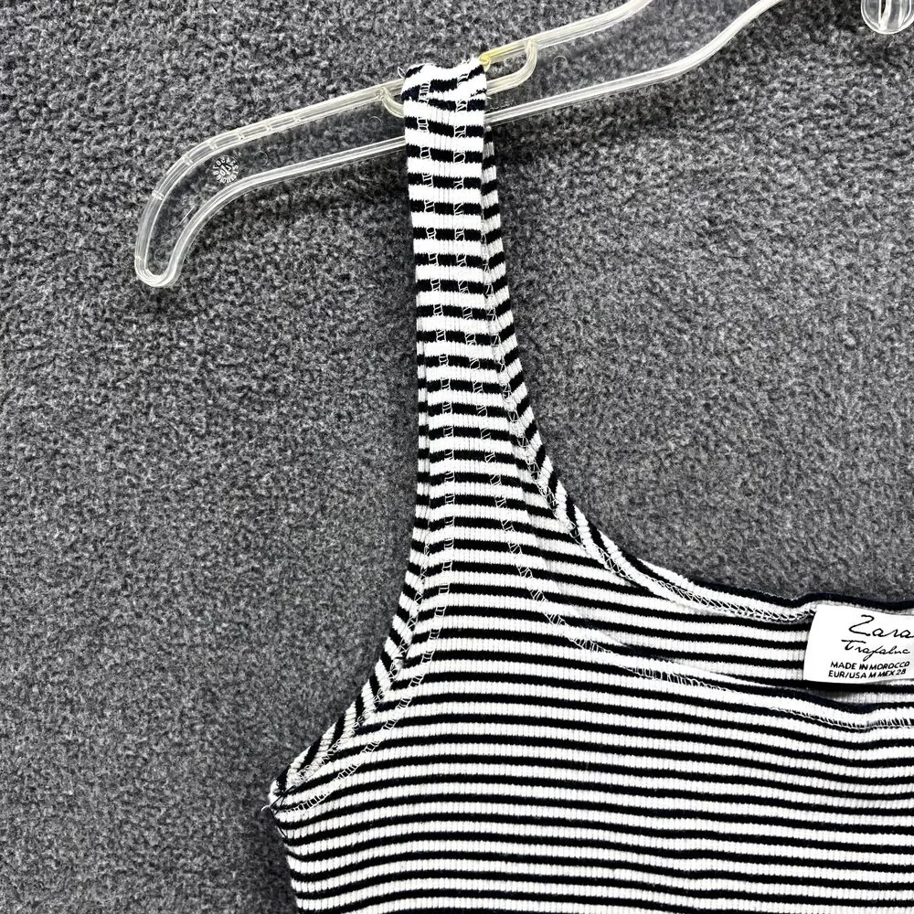 Zara Trafaluc Top Girls‎ Junior Medium Blue White Stripes Stretch Tank